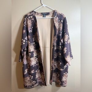 Chelsea & Theodore Floral Open Front Cardigan Duster 1X Soft Suede Feel
